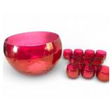 Vtg West Virginia Glass Rose Lustre Punch Bowl & 1