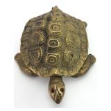 Brass Turtle Ashtray With Red Gem Eyes