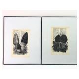 (2) B&W Mushroom Prints On Dictionary Pages