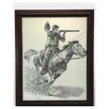 Jim Daly Cowboy Charcoal Print Framed