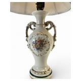 Vtg Porcelain Floral Table Lamp W/Shade