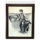 Jim Daly Cowboy Charcoal Print In Frame
