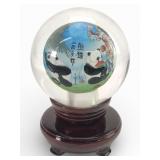 Reverse Painted Panda Glass Globe & Wood Base