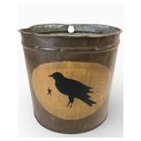Galvanized Primitive Crow & Star Painted Bucket