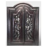 Vtg Wood Framed Arched Wall Mirror With Shutters