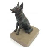 Bronze Tone Dog Figurine On Stone Base