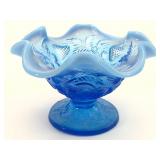 Vtg Fenton Blue Opalescent Glass Candy Dish