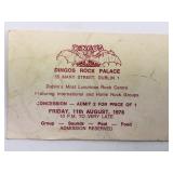 Dingoï¿½s Rock Palace Dublin Ireland 1978 Ticket