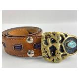 Brutalist Brass & Turquoise Belt Buckle 44ï¿½ï¿½
