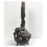 African Gourd Pipe With Carved Figure