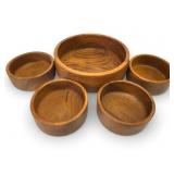 Vtg 5pc Dolphin Teak Wood Salad Bowl Set