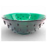 MCM Blenko Emerald Green Studded Glass Bowl