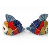 2 Signed Pottery Fish Lidded Dishes