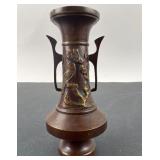 Bronze Vase With Bird Motif & Handles