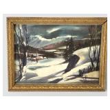 Vtg Framed Winter Landscape Print