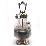 Silverplate Cruet Set With Bell & Glass Bottles