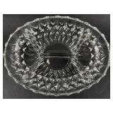 Cut Glass Oval Divided Dish 8 X 11 Inches