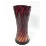 Red & Amber Swirled Glass Vase