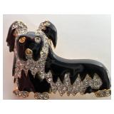 Gold-Tone & Enamel Dog Brooch With Rhinestones