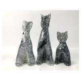 3 Ceramic Black & White Cat Statues