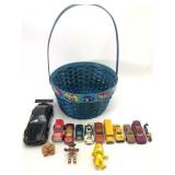 Blue Basket With Cars & Figures