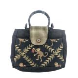 Monkey Pattern Tapestry Handbag With Black Handles