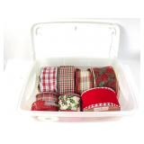 Christmas Wired Ribbon Lot In Plastic Bin