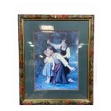 Framed Artwork Of Three Girls In Green Mat