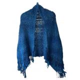 Handmade Blue Shawl With Fringe