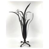 Metal Lily Sculpture With Glass Accents