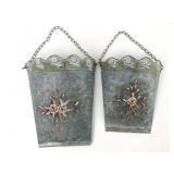 2 Hand-Painted Galvanized Wall Pockets