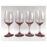 4 Pink Glass Wine Goblets