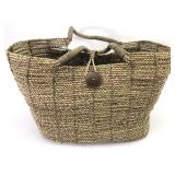 Handwoven Straw Tote Bag With Button Closure