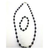 Black Bead Necklace & Bracelet Set