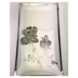 Vtg Large Glass & Silver Inlay Floral Tray 14 x 8