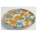 Glazed Ceramic Plate With Blue & Gold Design