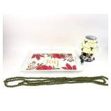 Greenbrier Tray, Holiday Lamp & Bead Garland