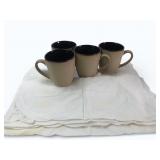 Mikasa Stoneware Cups & 5 Cloth Napkins