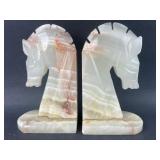 Carved Onyx Horse Head Bookends, 7.5ï¿½ï¿½ Tall