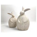 Two White Distressed Rabbit Figurines
