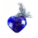 Blue Glass Heart Ornament With Ribbon