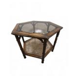 Hexagonal Wood & Glass Two-Tier Side Table