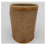 Woven Rattan & Wood Trash Can