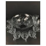 Indiana Glass Diamond Point Punch Bowl Set
