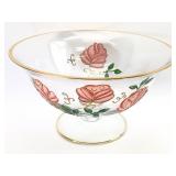 Vtg Handcrafted Crystal Pedestal Bowl Gold Rim