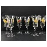 6 Hand-Painted Floral Wine Glasses