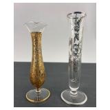 Gilded & Etched Glass Bud Vases