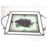 Handpainted Glass & Metal Grapes Serving Tray