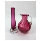Pilgrim Glass Cranberry Pitcher & Vase
