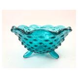 Blue Hobnail Glass Bowl With Feet